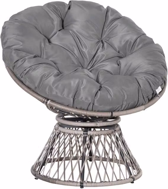 Outsunny 360 Degree Swivel Rattan Papasan Moon Bowl Chair with Padded Cushion in Grey – 2