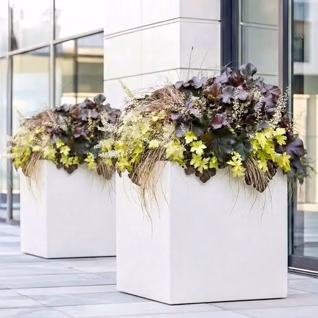 Idealist Set of 2 Square Ceramic and Stone Garden Planters, White