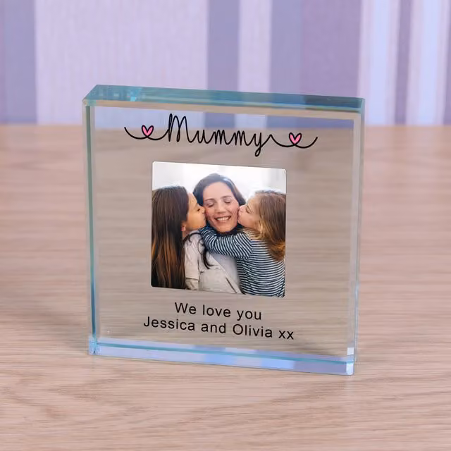 Uniqueful Personalised Mummy Glass Token Mothers Day Gift in Transparent and Beige