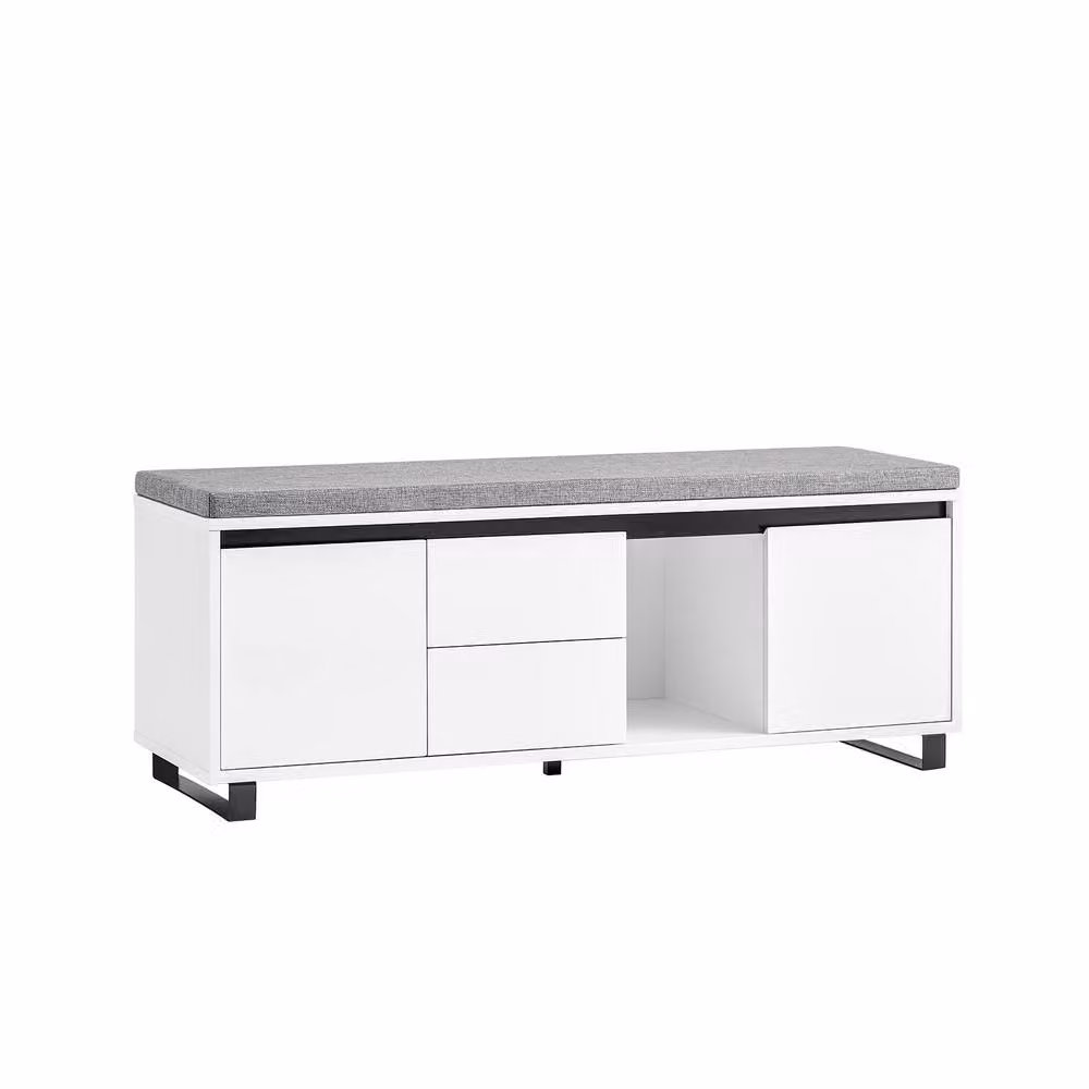 SoBuy Shoe Cabinet with Seat in White, featuring 2 Doors and 2 Drawers, W: 110 cm, D: 35 cm – 2