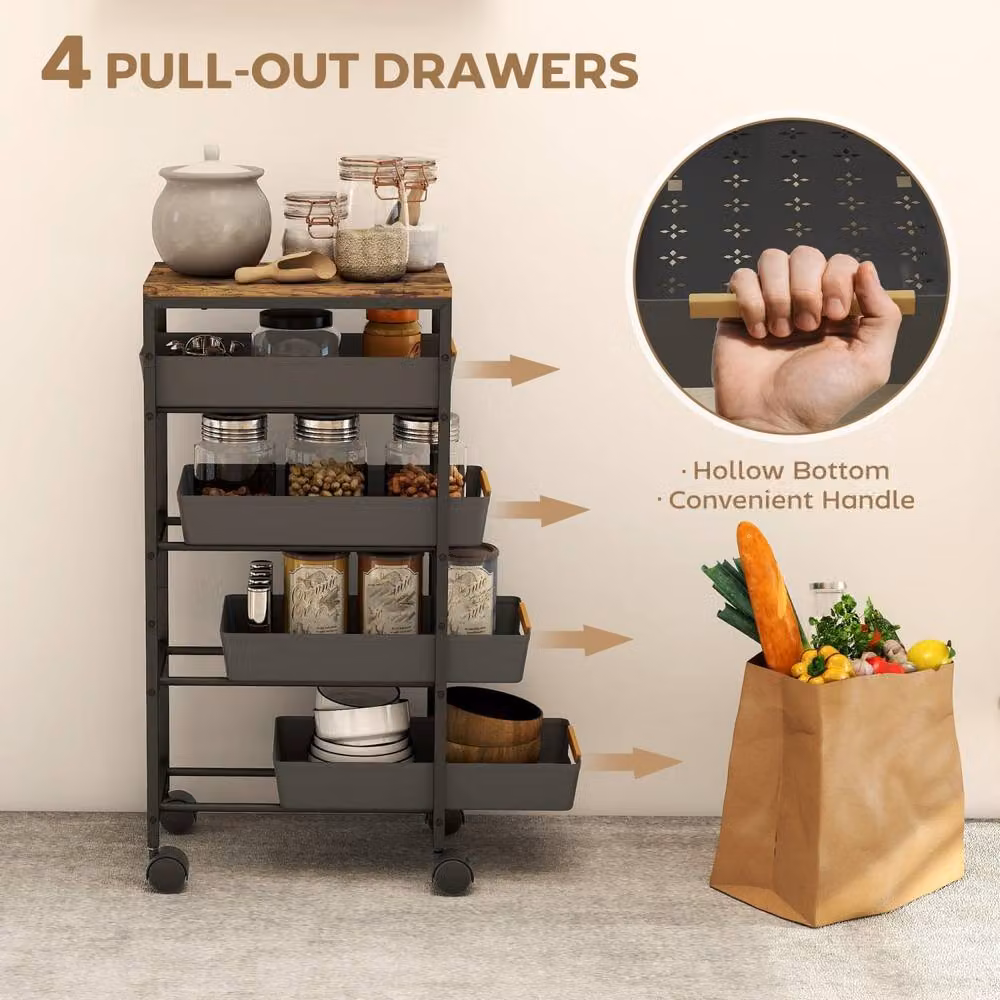 Wyld Haus Coli 5 Tier Slim Storage Trolley with Castors in Black and Brown – 4