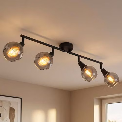 Globo Lighting Glyptar Modern Ceiling Spotlight Bar in Black and Gold with Smoke Glass Shades, 4x E14, W/D/H: 60 x 9 x 16 cm – 2