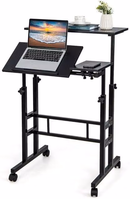 Gymax Height Adjustable Rolling Standing Desk and Laptop Workstation in Black