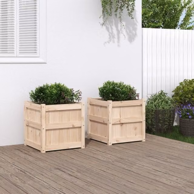Berkfield Home Garden Solid Wood Pine Planter Set, 2 Pieces, Brown – 1