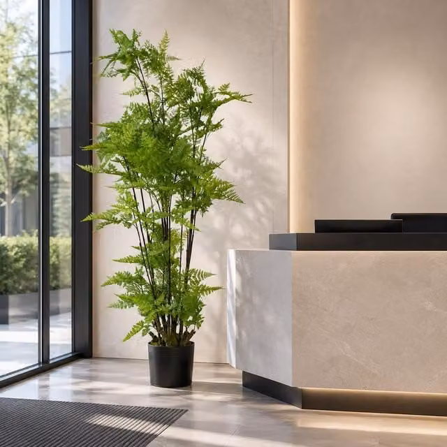Leaf Design Realistic Artificial Fern Plant with Natural Moss Base in Green, Height: 150 cm