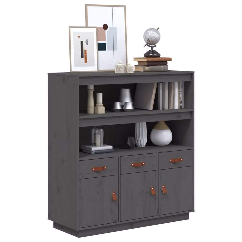 Berkfield Home Grey Rustic Solid Wood Pine Highboard W/D/H: 100 x 40 x 108.5 cm – 3