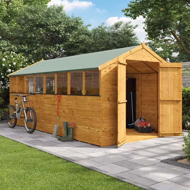 BillyOh Rustic Brown Wooden Apex Gable Shed with Windows, 16x8 Ft