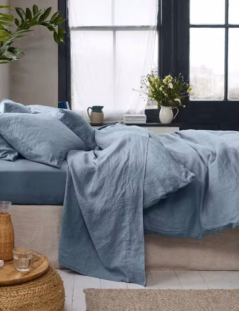 Piglet In Bed Pure Linen Flat Sheet, Blue, W: 200 cm x D: 200 cm