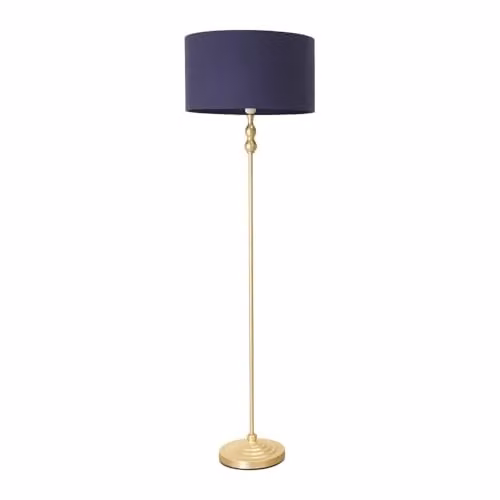ValueLights Gold Metal Candlestick Floor Lamp with Navy Blue Fabric Drum Shade and Included LED Bulb – 1