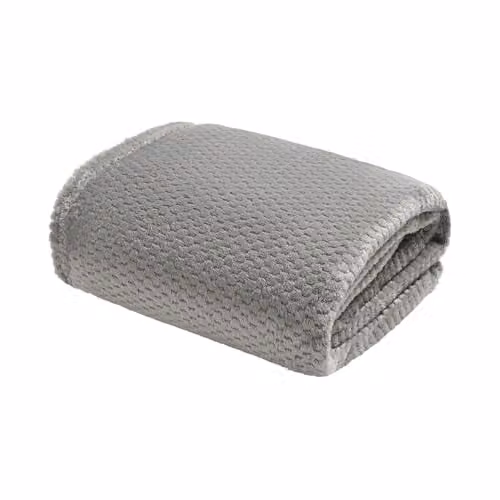 OHS Grey Fleece Faux Fur Throw Blanket, W: 150 cm, D: 200 cm – 1