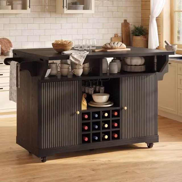STILVORA Mobile Serving Trolley with Extendable Top in Matt Black – 1