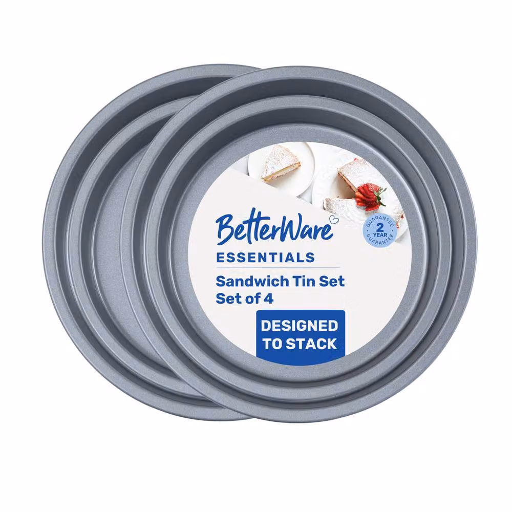 Betterware Essentials Non-Stick 4 Piece Silver Cake Tin Set – 4