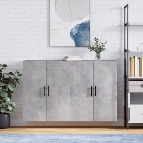 vidaXL Set of 2 Wall Mounted Cabinets in Concrete Grey, W/D/H: 69.5 x 34 x 90 cm – 2