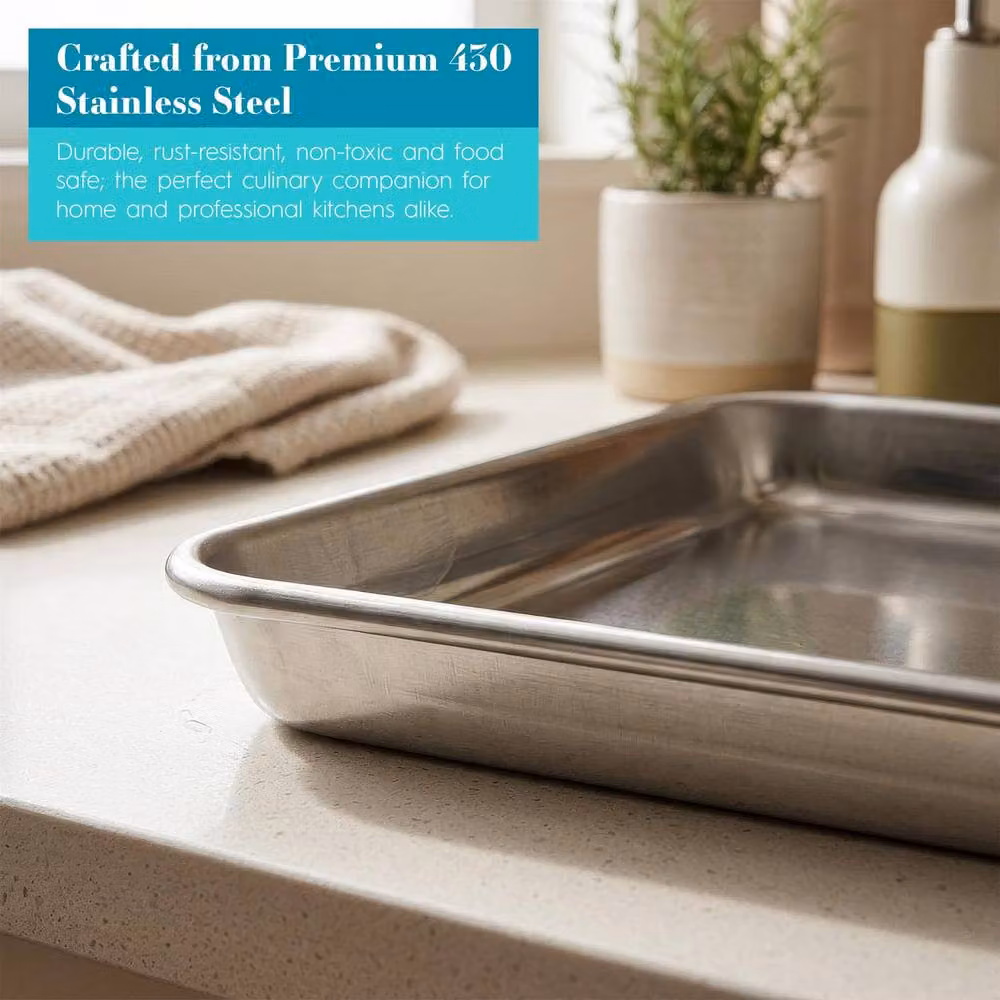 Argon Tableware 4 Piece Stainless Steel Rectangular Baking Tray Set in Silver – 4