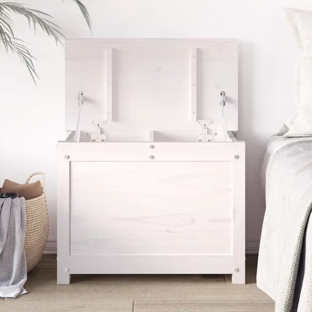 Berkfield Home White Rustic Solid Pine Storage Box with Soft Close Lid W: 60 cm, D: 32 cm, H: 45.5 cm