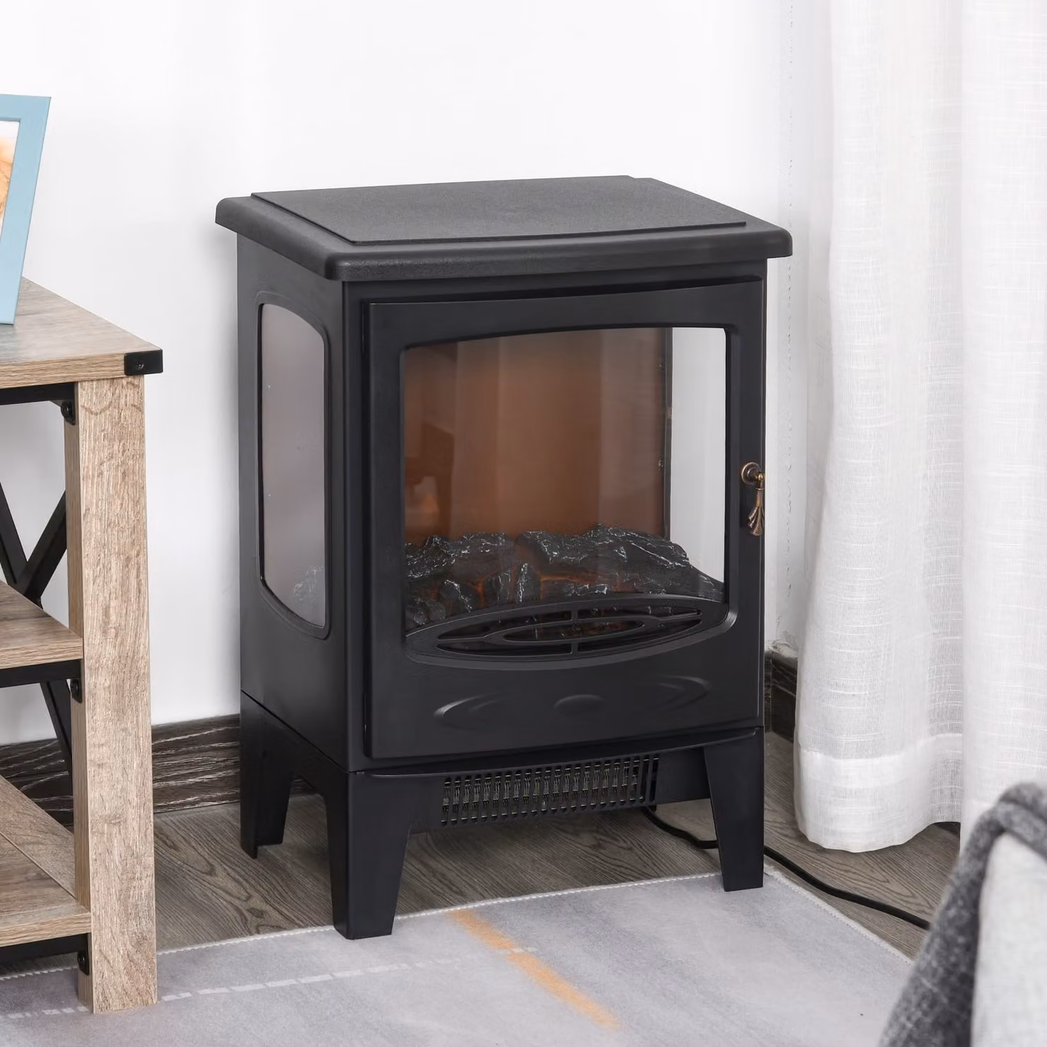 HOMCOM 1800W Electric Fireplace Heater with Tempered Glass in Black – 6