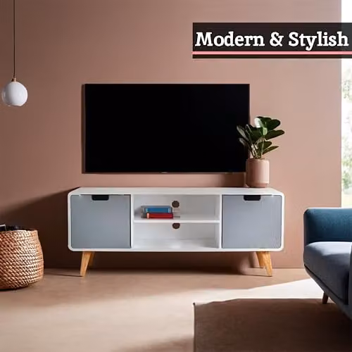 Premier Housewares TV Unit, White and Grey, W/D/H: 120 x 40 x 48 cm – 3