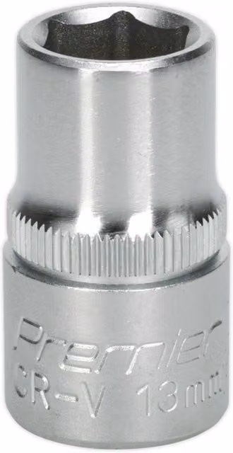Loops 13mm Steel Drive Socket 1/2 inch Square Drive in Silver Chrome Vanadium
