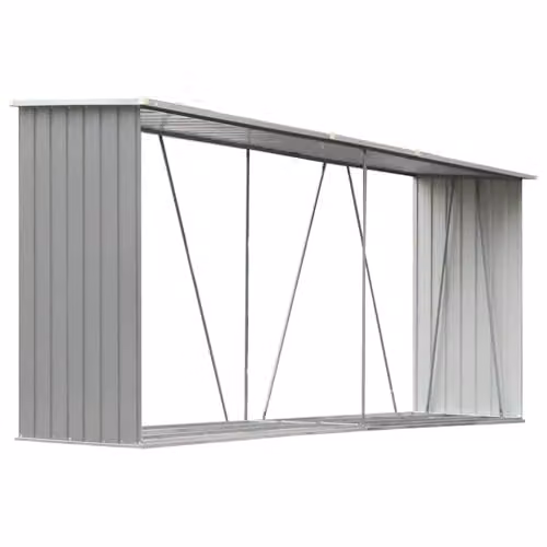 vidaXL Garden Log Storage Shed in Grey Galvanised Steel, W/D/H: 330 x 84 x 152 cm – 1