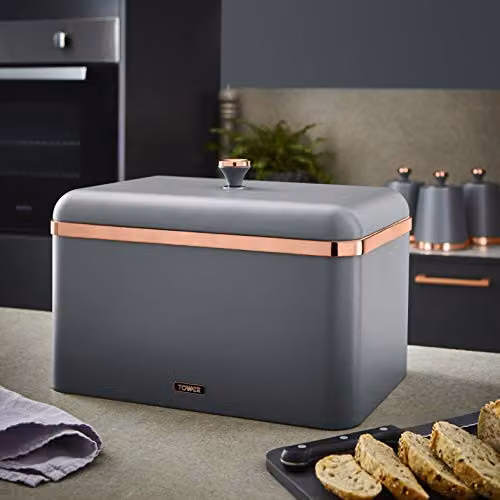 Tower Cavaletto Airtight Bread Bin and Three Canister Storage Set in Grey and Gold – 5