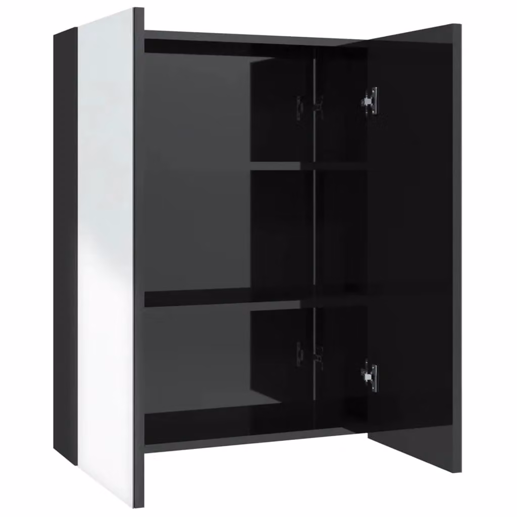 Berkfield Home Modern Glossy Black Bathroom Mirror Cabinet with Hinged Doors, W/D/H: 60 x 15 x 75 cm – 2