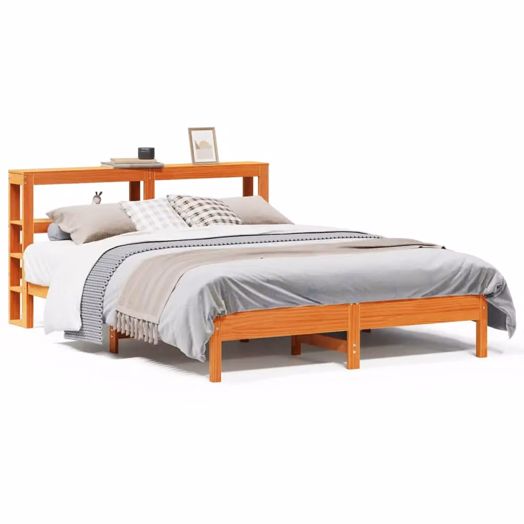 Berkfield Home King Size Solid Wood Pine Bed Frame in Wax Brown, W: 150 cm, D: 200 cm – 2