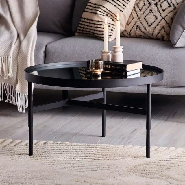 Julian Bowen Franki Round Coffee Table in Black with Glass Top