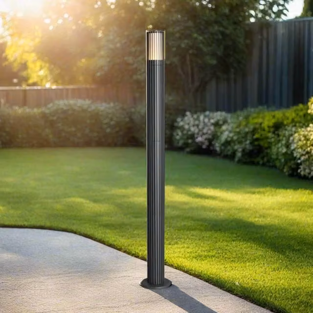 CGC LILLY Ribbed GU10 Outdoor Bollard Post Light, Anthracite Dark Grey Aluminium, IP44