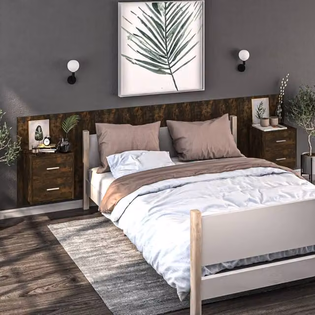 Berkfield Home Wall-mounted Bedside Cabinet in Smoked Oak Brown, W/D/H: 32.5 x 48.5 x 80.0 cm – 1