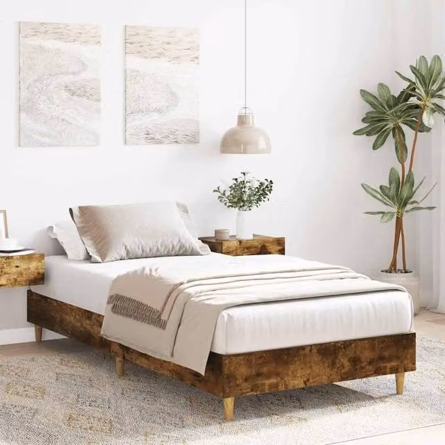 Berkfield Home Durable Engineered Wood Bed Frame in Smoked Oak Brown, W/D/H: 100 x 200 x 25 cm – 1