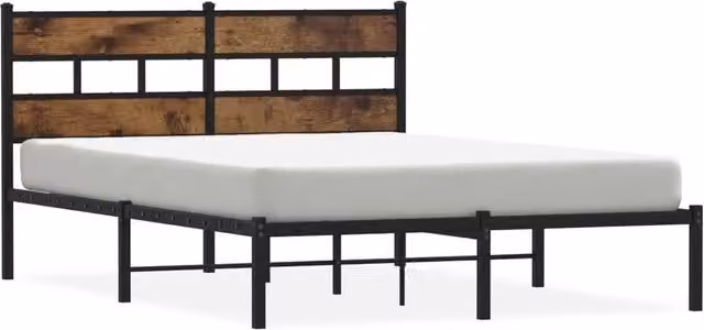 Berkfield Home Metal Bed Frame in Smoked Oak Brown, W/D/H: 160 x 200 cm
