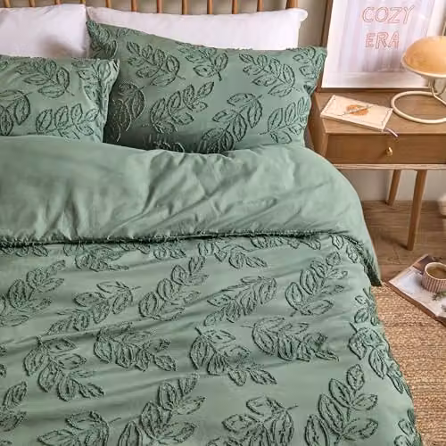 Riva Home Seville Leaf Floral Duvet Cover Set, Green, 200 x 220 cm