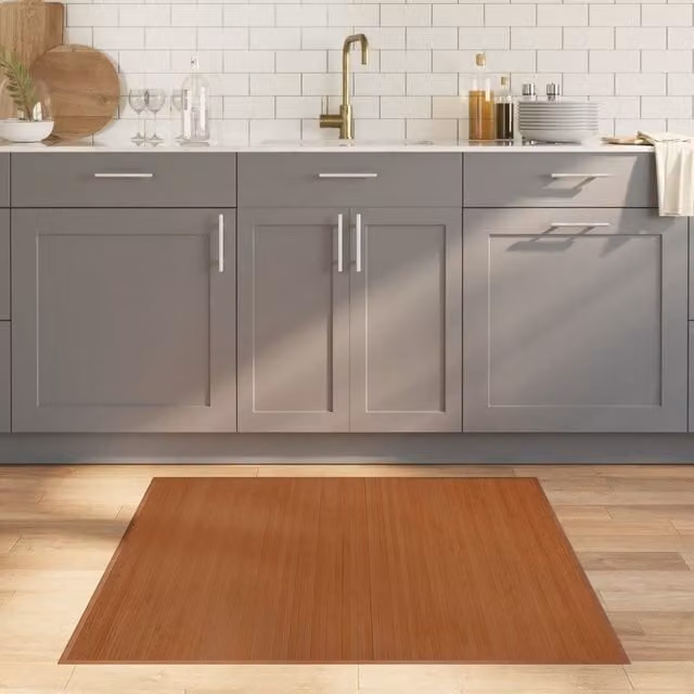 Berkfield Home Square Bamboo Rug in Brown, W/D/H: 100 x 100 x 1 cm – 1