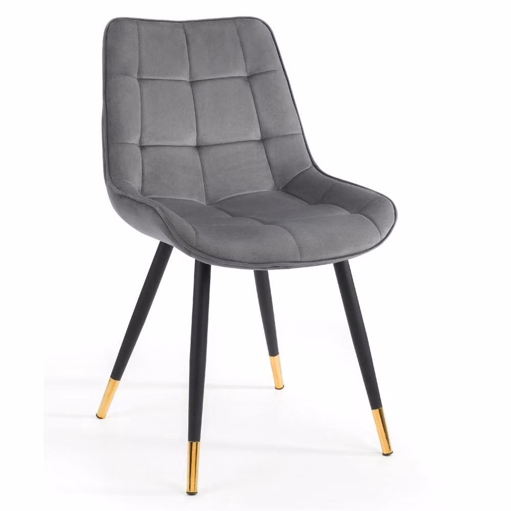 Cheshire Bexley Set of 2 Modern Grey Velvet Dining Chairs with Metal Legs – 2