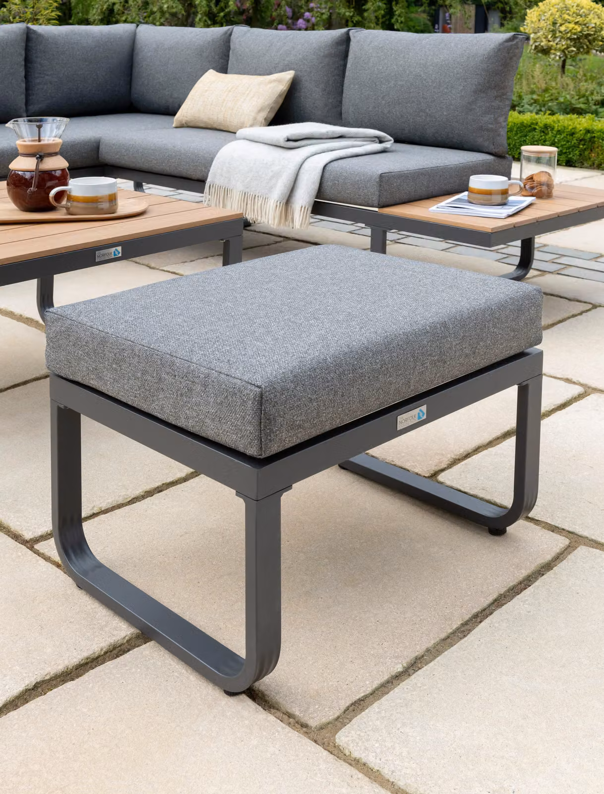 Norfolk Leisure Lifestyle Billingford Five Piece Mini L-Shape Corner Garden Set with Stone Cushions and Powder Coated Aluminium Frame – 2