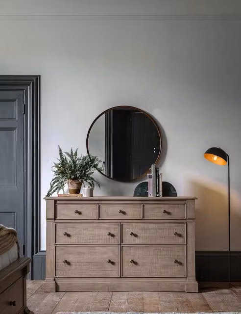 Gallery Direct Vancouver 7 Drawer Chest in Natural Pine with Antique Gold Accents