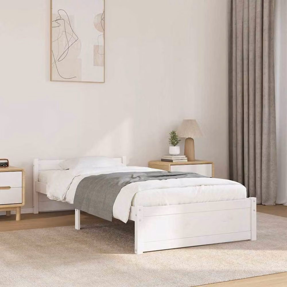 Berkfield Home Single Solid Wood Pine Bed Frame, White, W: 90 cm, L: 190 cm – 2