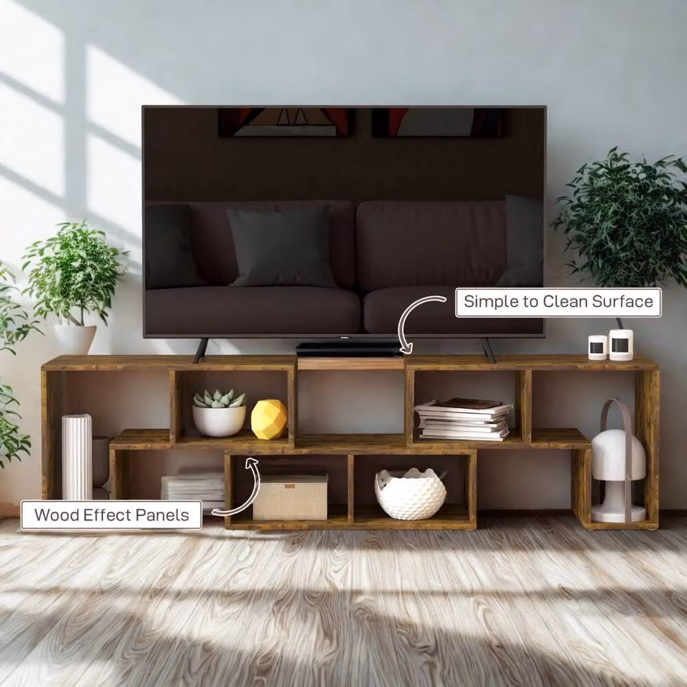 FURNOS Adjustable Free Combination TV Stand Unit with Storage in Rustic Brown – 2