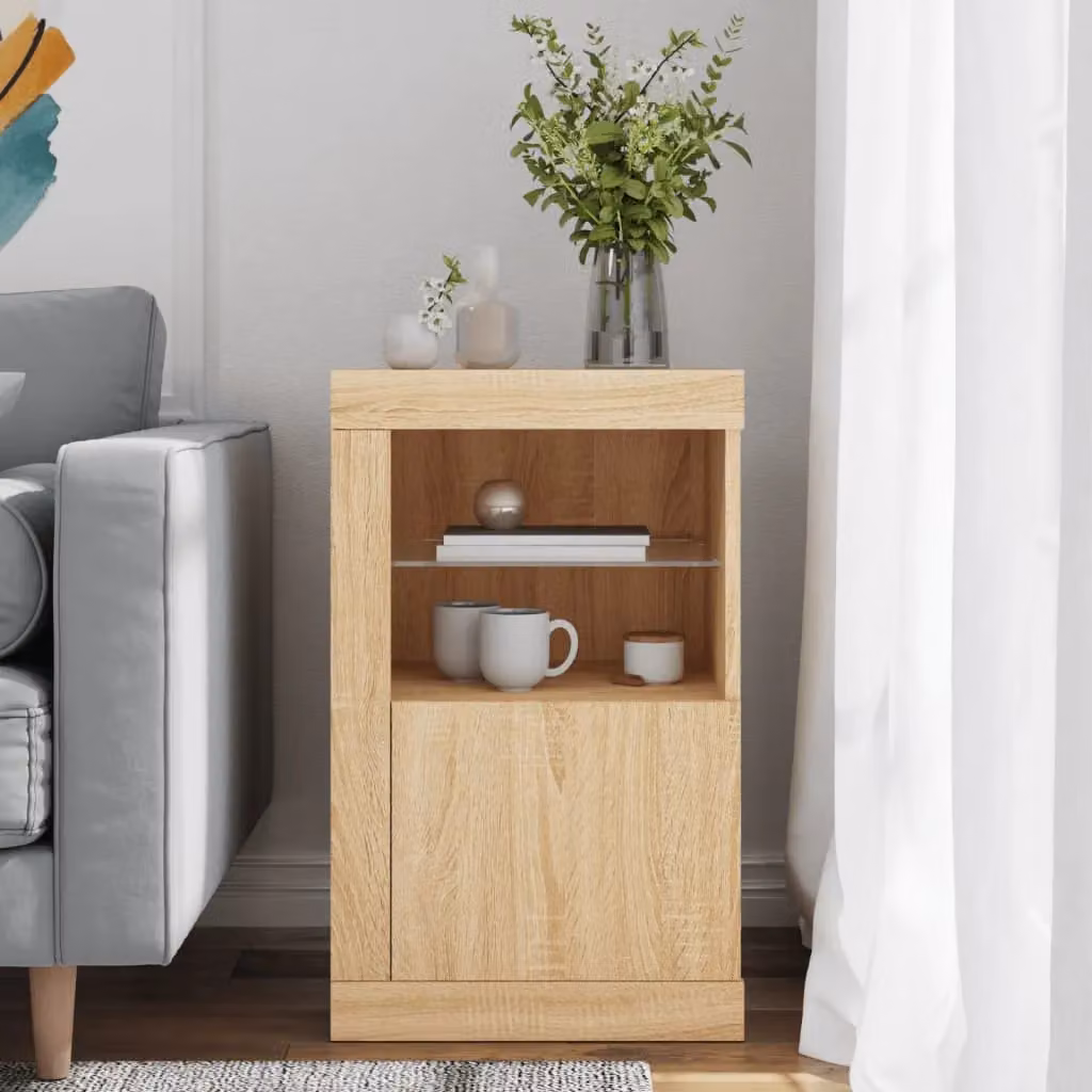 Berkfield Home Modern Side Cabinet in Brown Sonoma Oak with Integrated LED Lighting and Glass Doors – 2