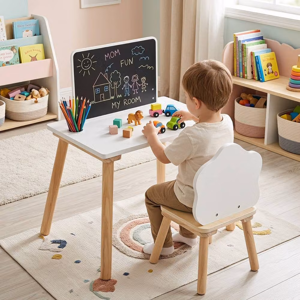 CASART White Pine Weaning Table and Chair Set with Chalkboard for Children – 2