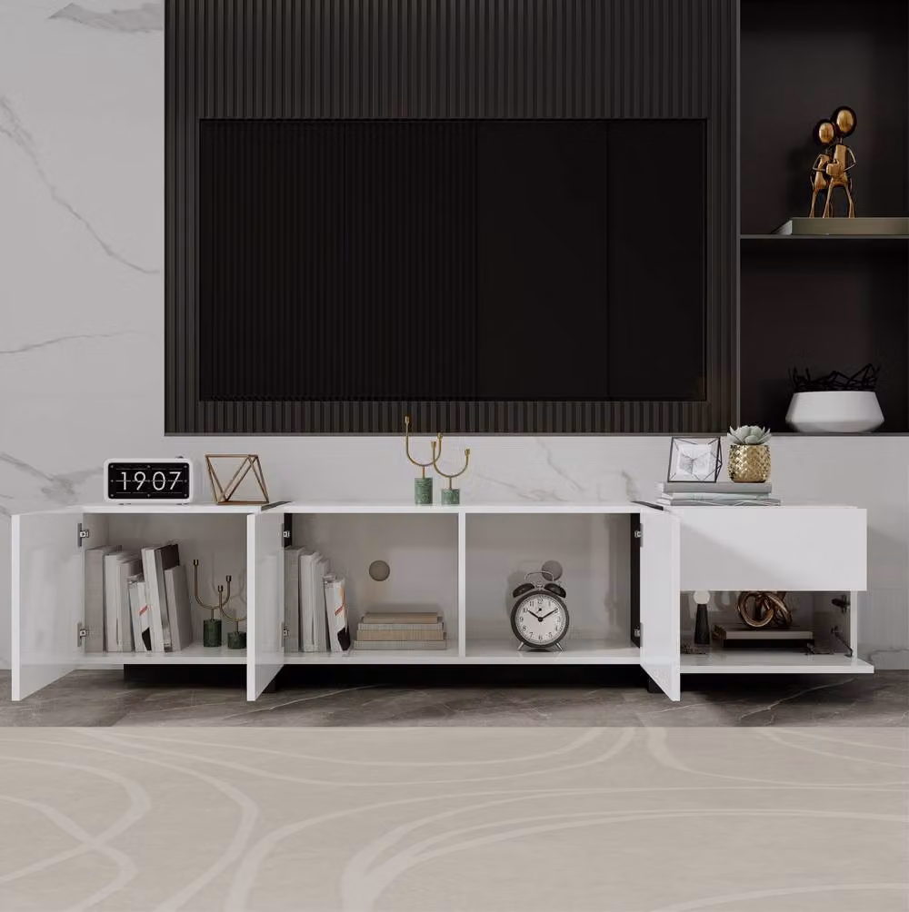 STILVORA Modern Glossy Black and White TV Cabinet with 3 Doors and 1 Drawer, W: 170 cm, D: 40 cm – 5