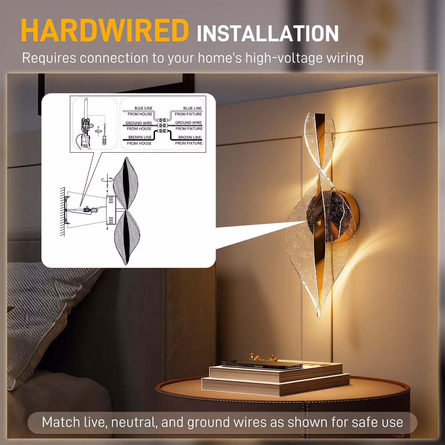 HOMCOM 2 Pack Modern LED Spiral Wall Lamps in Gold, 13W with Adjustable Colour Temperature – 5