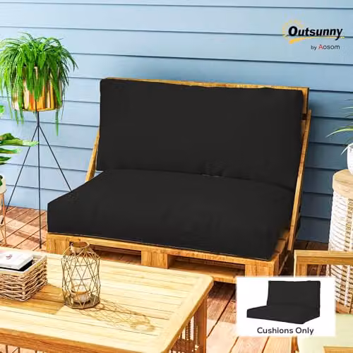 Outsunny 2 Seater Pallet Furniture Cushions in Black, 20 cm Thick with Removable Washable Covers – 2