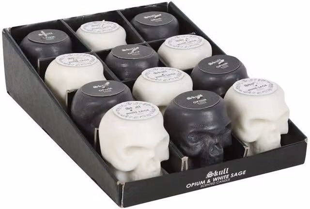 KDMD Set of 12 Organic Opium and White Sage Skull Candles in Black and White – 1