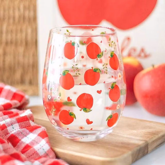 Uniqueful Floral Stemless Glass Tumbler, Multicolour and Transparent, 350ml