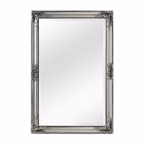 Orsina Rustic Vintage Silver Finish Rectangular Wall Mirror with Natural Wood Frame