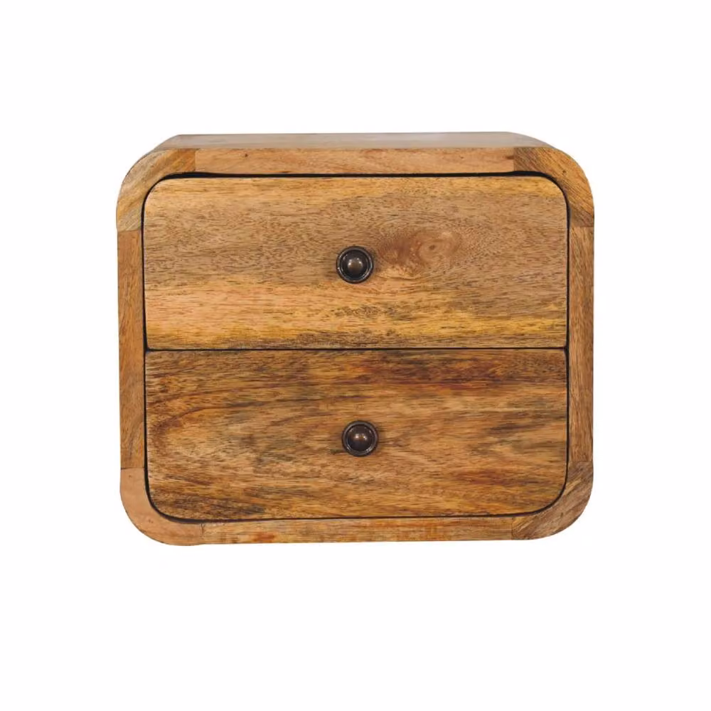 Wyld Haus Desenzano Mini Curve Floating Bedside Table in Brown Oak Mango Wood with 2 Soft Close Drawers – 2
