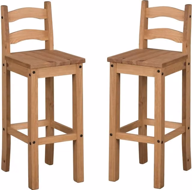 Mercers Furniture Corona Pair of Rustic Pine Bar Stools in Brown and Black, H 107 x W 38 x D 37 cm – 1