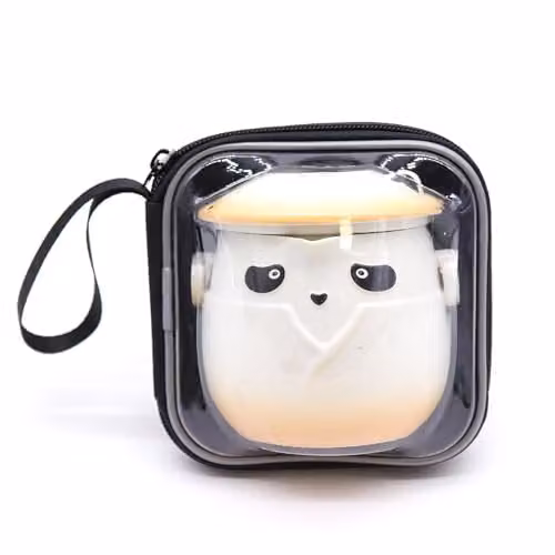 Serenityy Orange Ceramic Panda Teapot Set with Infuser and Three Cups
