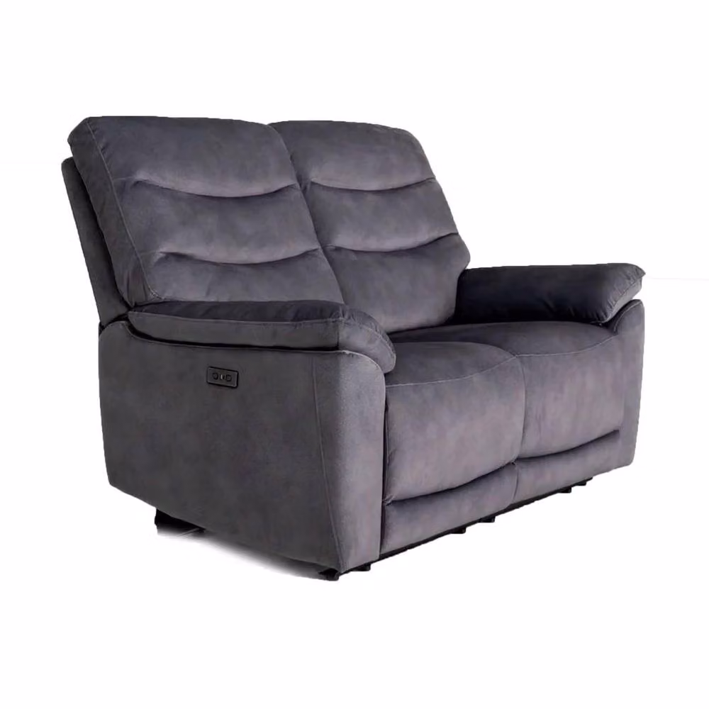 Furnishings For Less UK Tilly Electric Reclining Sofa Suite (3 + 2 Seater) in Charcoal Black Microfibre Fabric with USB Charging – 3